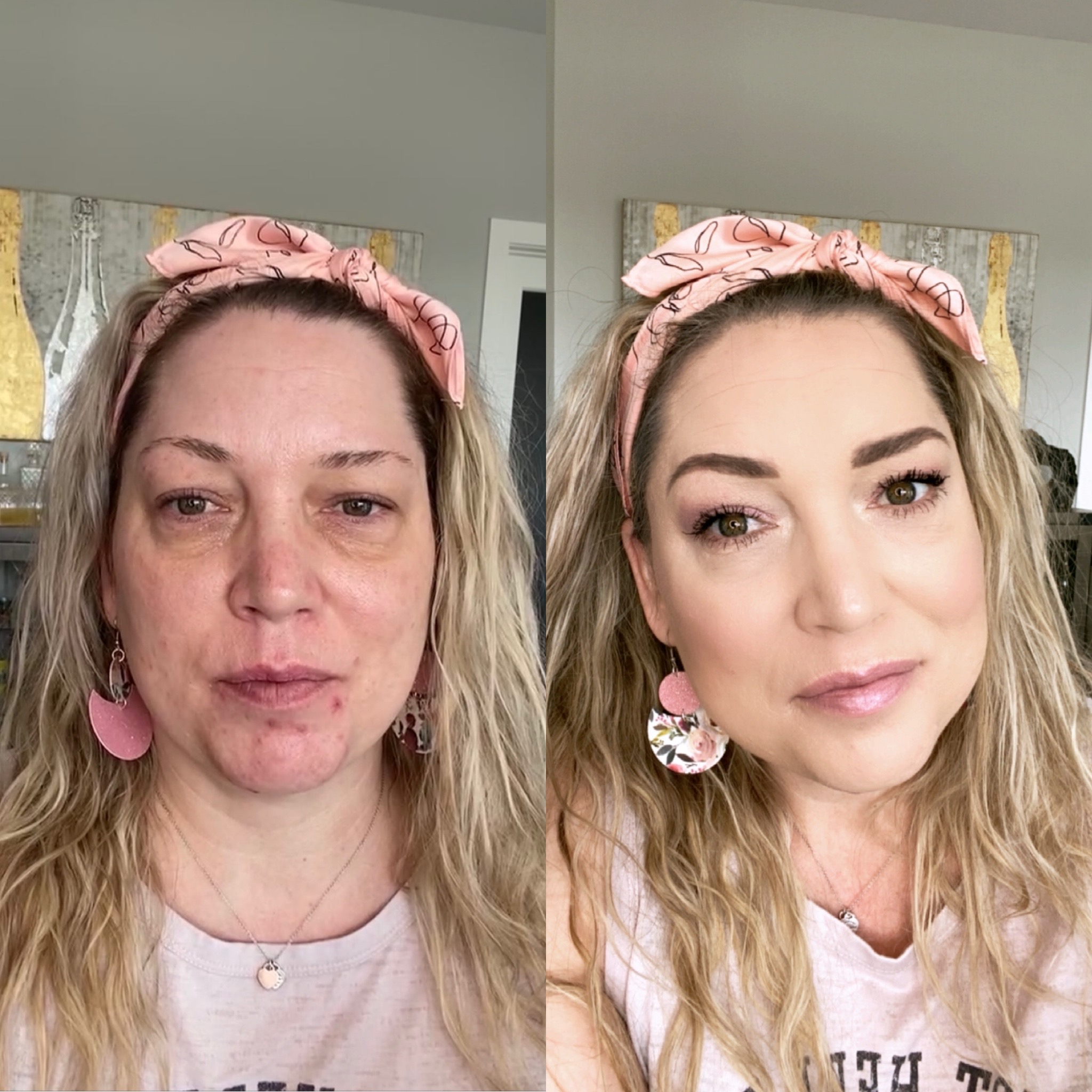 Before and after makeup transformation