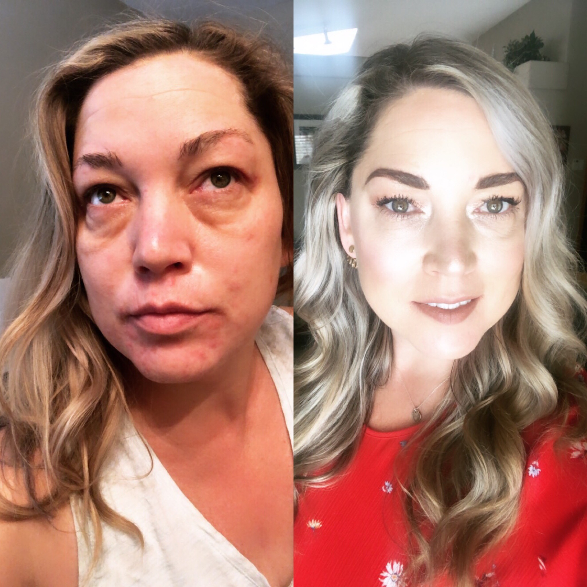 Before and after makeup transformation